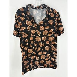 EXPRESS Black Floral Print Short Sleeve Collared Polo Shirt Women's Size‎ S